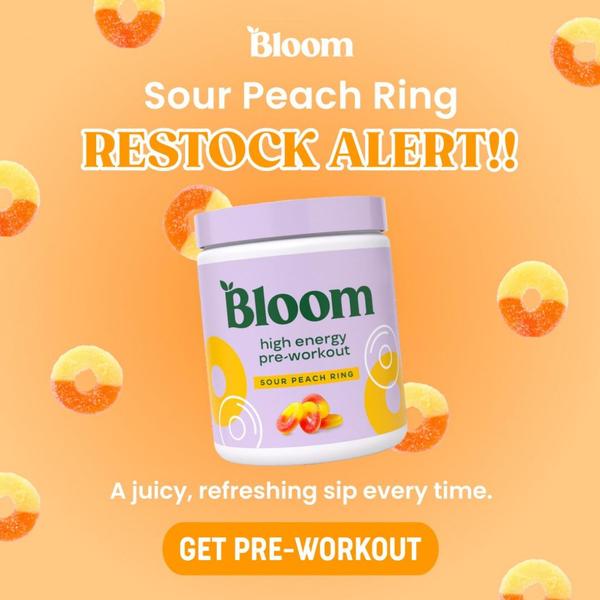 A 1:1 social ad creative using a vibrant, bright aesthetic to announce a product restock with a clear call-to-action button.